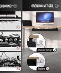 Comparison of desk setups showing before and after using Under Desk Cable Tray For Clean, Mess Free Workspaces, Easy Cable Management Organizer