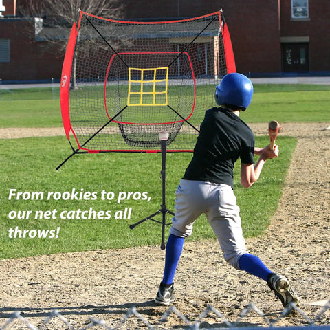 7 By 7 Foot Baseball And Softball Practice Net With Stable Bow Frame And Heavy Duty Mesh Strike Zone Target