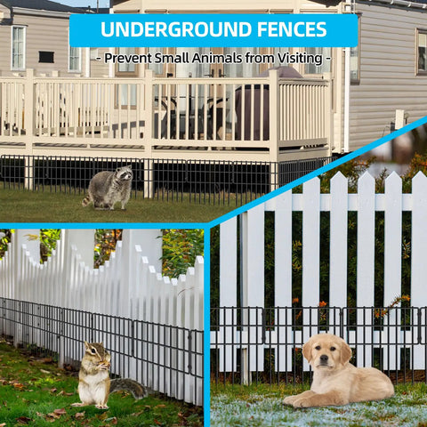 Dog Dig Fence Barrier Kit With 25 Panels, 17 Inch High By 27 Feet Long, protecting yard from small animals, installed view