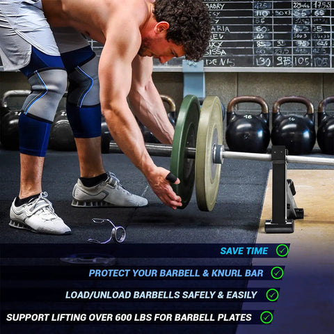 Beefy Heavy Duty Deadlift Jack Barbell Stand For Easy Plate Loading And Unloading, supporting barbell with heavy plates