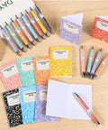 24 Pack Mini Journal Notebooks With Ballpoint Pen, Themed Composition Notebooks For Back To School, colorful covers and pens
