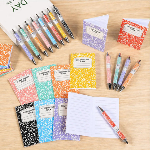 24 Pack Mini Journal Notebooks With Ballpoint Pen, Themed Composition Notebooks For Back To School, colorful covers and pens