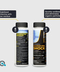 Two 8 oz bottles of Must Have All In One Hot Tub Chemicals Starter Kit For Easy Spa Maintenance With Chlorine Sanitizer PH Balance Water Test Kit.