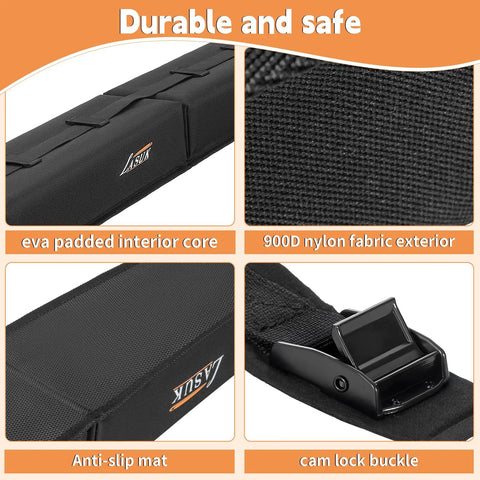 Soft Roof Rack Pads For Kayak, SUP, Surfboard, And Canoe With 2 Tie Down Straps; EVA core and nylon exterior close-up