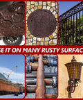 Rust Converter And Metal Primer For Metal Surfaces, 141 Fl Oz Black Rust Inhibitor Paint applied on various rusty metal surfaces