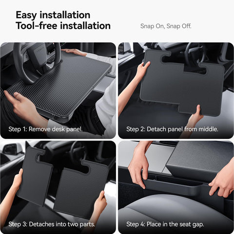 2 In 1 Car Steering Wheel Desk Tray And Seat Gap Filler Organizer Foldable Carbon Fiber Look Table for easy installation steps