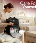 Grab And Go Breast Pump Travel Bag With Ice Pack Insulated Double Layer Leak Proof Milk Cooler Tote Fits Spectra S1 S2 And Standard Pumps Black Total Game Changer, shown on a table with breast pump and accessories.