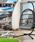 Egg Chair With Stand For Patio And Garden, Wicker Rattan Hanging Swing Hammock Seat With Thick Aluminum Frame in room