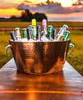 Insulated Rose Copper Double Wall Ice Bucket For Parties And Entertaining, Leak Proof Champagne And Wine Cooler With Sturdy Handles