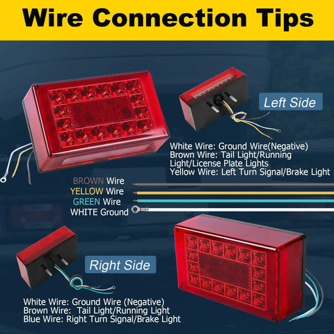 6 Inch Boat Trailer Lights Kit Submersible LED Rectangle Stop Turn Tail Lights With Marker Lights License Plate Light And Wiring Harness Waterproof Brake Light Bar Easy Install Dope Bright LED wiring diagram
