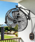 18 Inch Wall Mount Fan With Remote Workhorse 9 Speed High Velocity Brushless DC Motor Delivers 4000 CFM mounted outdoors