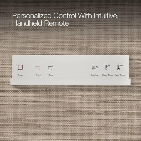 Heated Bidet Toilet Seat With Wireless Remote, Steady Warm Water Spray, control panel with buttons on a textured background.