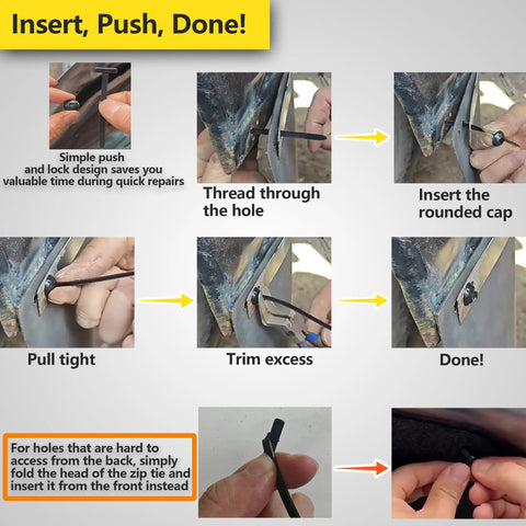 Heavy Duty Self Locking Nylon Universal Cable Tie Buckle Kit With Push Mount Ties installation steps guide.