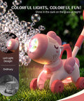 Magical Pink Unicorn Bubble Machine For Toddlers Ages Two To Four, Portable Electric Toy With Bright LED Lights and colorful bubbles.