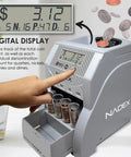 Fast Digital Coin Counter And Sorter Automatically Wrapping Loose Change At 200 Coins Per Minute displays total amount and denominations.