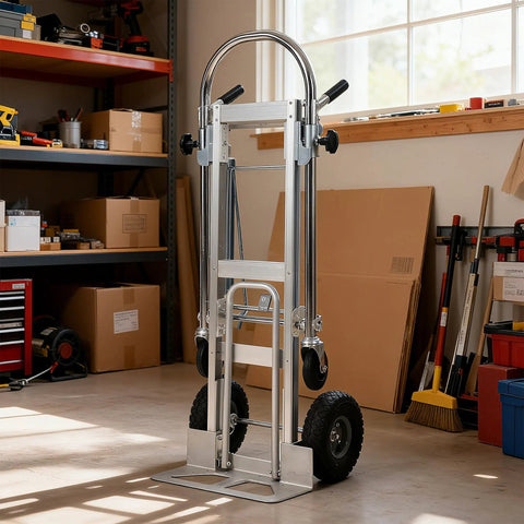 3 In 1 Aluminum Convertible Hand Truck Dolly Heavy Duty Hauler With 800 To 1000 Lb Capacity All Terrain Pneumatic Tires And Smooth Swivel Casters For Easy Load Transport, upright mode