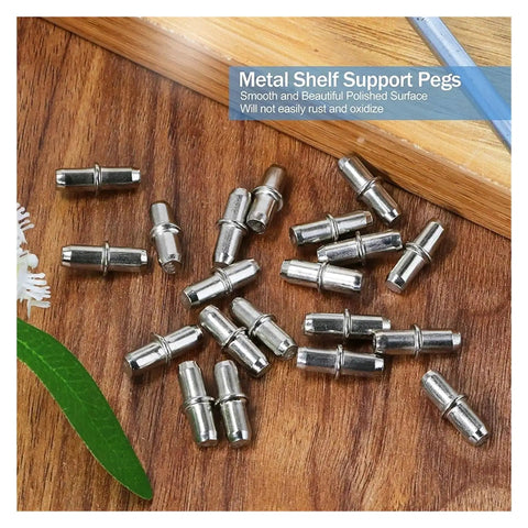 Rock Solid Nickel Plated 5mm Shelf Pins 300 Pack on wooden surface