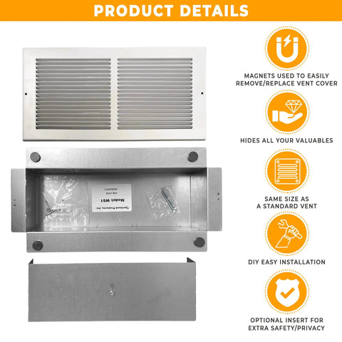 Hidden Wall Safe That Looks Like An Air Vent In Plain Sight For Quick Access To Jewelry Valuables Cash, DIY Install, Open View