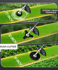 Six In One Beast Of A Gas Powered Weed Wacker Kit With 52cc 2 Stroke Engine, trimming with multiple blades and trimmer.