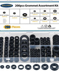 200 Piece Hollow Rubber Grommet Assortment Kit For Firewall Cable Holes 1/4 Inch to 1 Inch, organized in clear case