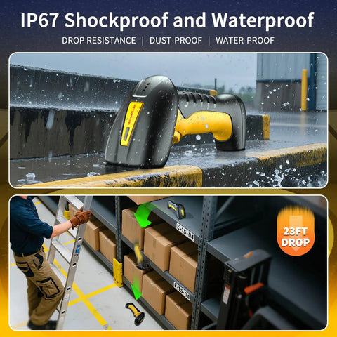 Rugged Industrial Bluetooth Barcode Scanner With QR And 2D And 1D Capability Workhorse 2600mAh Battery IP67 Waterproof