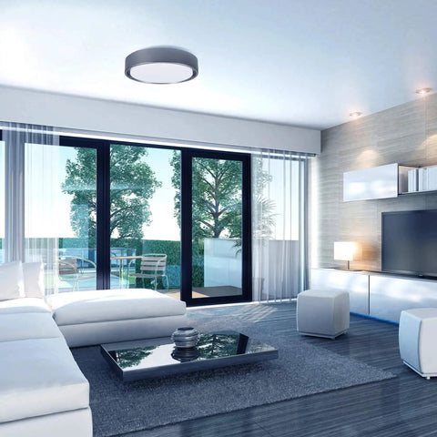 Living room with Motion Sensor LED Ceiling Light 14 Inch Dimmable 1600 Lumens Fixture With RGB Mood Lighting.