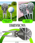Funny Golf Ball Marker With Magnetic Hat Clip featuring durable enamel Falcon design, shown with dimensions and usage options.