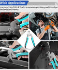 Straight Up Pro Grade Car Clip Pliers gripping trim clips on a vehicle for easy removal of upholstery and panels.