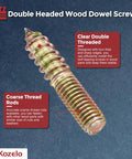 Heavy Duty Pro Grade 20 Piece Hanger Bolt Kit With Driver M8 X 40mm Carbon Steel Zinc Plated Drywall Hardware close up of double headed wood dowel screw