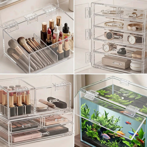 8 Pack Clear Acrylic Self Adhesive Hinges 45x35mm For Aquarium Lids Display Cases DIY Boxes And Furniture shown in use