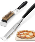 2 In 1 Pizza Oven Brush And Scraper For Quick Stone Cleaning With Stainless Steel Head next to cheese pizza
