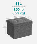 Mazie Folding Storage Ottoman Foot Rest Stool With Quick Foldaway Design, 286 lb Capacity, Dark Gray, Dimensions Shown
