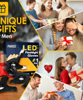 LED Flashlight Gloves Hands Free Work Light For Men And Dads Stocking Stuffers, gift set with family celebrations in background