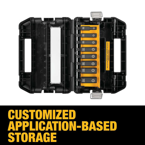 Open case display of Impact Socket Set Three Eighths Inch Drive SAE Ten Piece With Adapters And Recessed Corner Sockets