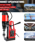 1550W Portable Magnetic Drill Press With 2 Inch Boring Diameter And Variable Speed Up To 500 Rpm on a work surface.