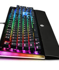 Beast Mode Mechanical Gaming Keyboard With Clicky Blue Switches, Vivid Rgb Backlighting, showing keys and colorful lights.