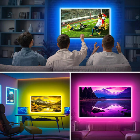 RGB LED Backlight TV Strip For 32 To 60 Inch Screens 9.8 Foot Light Bar illuminating TV displays with remote Bluetooth app control