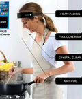 Woman cooking while wearing Clear Full Face Shield Mask Pack Of 2 Anti Fog Protective Shield For Eyes Nose And Face With Transparent Visor
