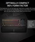 Goated 96 Percent Wireless Mechanical Gaming Keyboard With Compact Tkl Body Full Color Lcd Screen Rotary Knob Six Custom Keys Us Qwerty Black on dark desk.