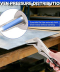 Badass Ten Inch Locking Sheet Metal Clamps Two Pack with flat tips holding sheet metal securely on workbench.