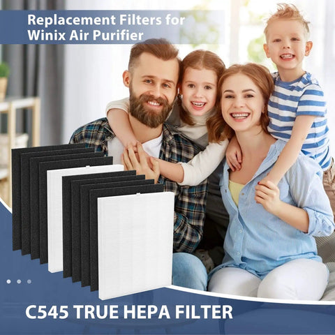 Premium Replacement C545 HEPA Filter Kit for Air Purifier with family and filters, includes 2 HEPA and 8 carbon pre-filters