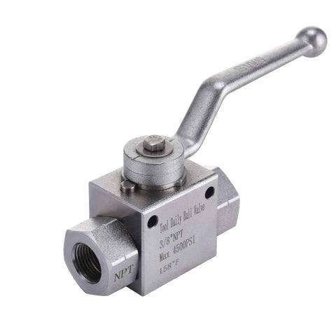 Side view of Tool Daily high pressure washer ball valve, 3/8in NPT, metal lever handle.