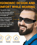 Man wearing Tough As Nails Wraparound Safety Glasses For Men And Women 12 Pack Gradient Gray, showcasing ergonomic design and comfort.