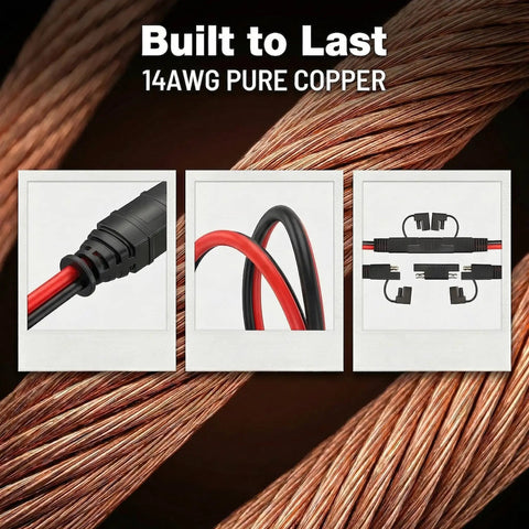 Close-up of Two Pack X-Connect SAE Adapter Accessory With Polarity Reversal, Rugged 14AWG Copper Cable, Waterproof Connector