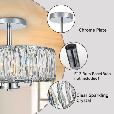 Crystal Drum Ceiling Light Fixture 13 Inch Flush Mount Chandelier With Chrome Finish Glam Crystal Beaded Ceiling Lamp details