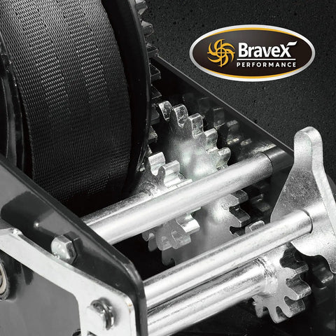 Close-up of Heavy Duty 3500lb Boat Trailer Winch With 33ft Strap Portable Hand Winch With Steel Cable Two Way Ratchet Crank gears