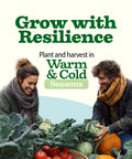 Two people harvesting vegetables, emphasizing year-round gardening and resilience, related to Survival Seed Vault With 55 Heirloom Varieties And 28000 Seeds Non GMO For Year Round Gardening Easy Germination Emergency Food Supply And A Family Friendly Garden Starter Kit For Home Growers And Greenhouse Enthusiasts.
