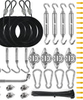 Sun Shade Sail Hardware Kit With 4 Pack 10ft Extension Nylon Wire Rope And 304 Stainless Steel Fittings For Triangle Or Rectangle Shade Canopies, Ideal Garden Outdoor Setup For Easy Tension And Durable Build displayed with components including cables, turnbuckles, and hooks.