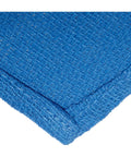 Close-up of blue Huck towel, showing texture and hemmed edge, part of the 25 Lb Box 100 Percent Cotton Huck Towels Blue 15 By 25 Inch 175 Towels Pre Laundered For Janitorial Pros Food Service And Precision Instrument Applications Machine Washable.