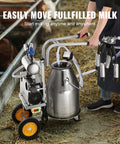 Hands Free Goat Milking Machine With 12 L Stainless Steel Bucket, 550W Electric Pulsation Vacuum Milker in use on farm